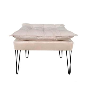 Imagem de Puff Puf Banqueta Opala Suede Bege Pé Aramado Preto