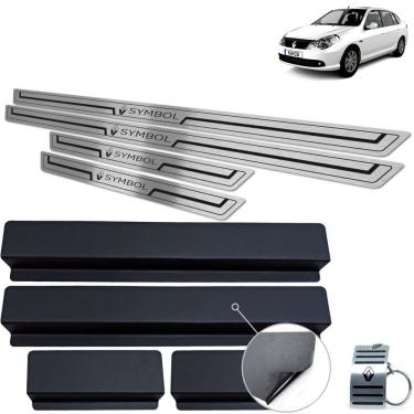 Imagem de Soleira Inox Renault Symbol 2009 a 2013 Preto Baixo Relevo