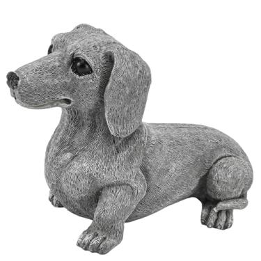 Imagem de Estátua de Dachshund 16 cm x 12 cm, decoração de jardim para amantes de cães, primavera, verão, casa, gramado, pátio, quintal, decoração ao ar livre, presente, escultura de resina, estatueta, memorial