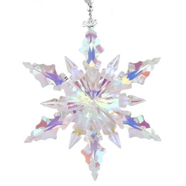 Imagem de Ornamentos Natalinos Anuais 2025, Artesanal Cristal Charm Estrela de Floco Neve com Cordão & Fita Pendurado Enfeite para Árvore Natal para Festa Festivo