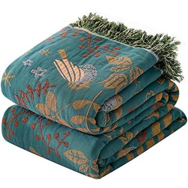 Imagem de Cobertor Boho para sofá 100% algodão orgânico ultra macio respirável colcha rústica 127 cm x 152 cm pássaros e manta floral para sofá, cadeira, cama, sofá cadeira