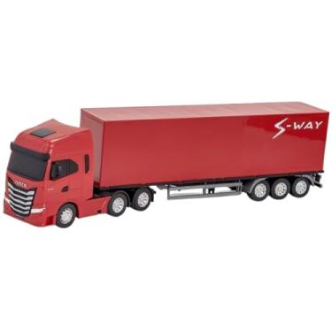 Imagem de Brinquedo S-Way Caminhão Baú, Escala 1:30, Portas Traseiras Articuladas, C/Giro, Trava de Apoio, Para Crianças, Presente, Carrinho Infantil, Coleção, Design Realista (Vermelho)