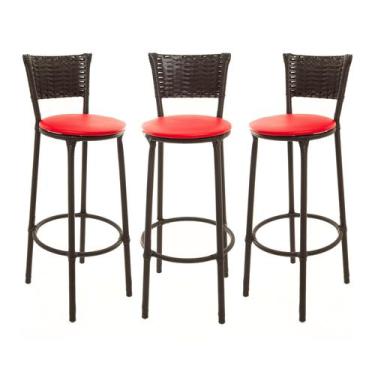 Imagem de KIT 3 Banquetas Alta Encapada Junco CAFÉ Area de Lazer Cozinha Bancada