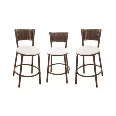Imagem de KIT 3 Banquetas Baixa Encapada Junco ARGILA Area Gourmet - ESPAÇO JUNC