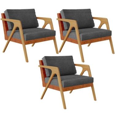 Imagem de Kit 03 Poltronas Decorativas Sala Estar Pietra L02 material sintético 