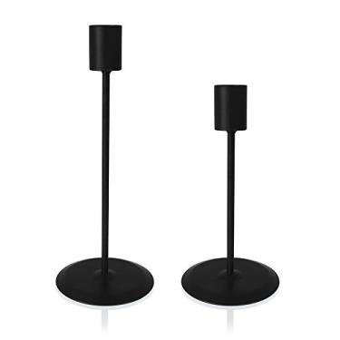 Imagem de Conjunto de 2 castiçais pretos, velas cônicas decorativas para castiçais, suporte de vela de mesa de pilar com metal para decoração de casamento, decoração de casa bar festa