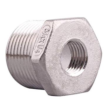 Imagem de DERPIPE Bucha de descarga sextavada redutora de aço inoxidável, NPT macho 1/10.2 cm NPT fêmea, adaptador redutor de encaixe de tubo fundido