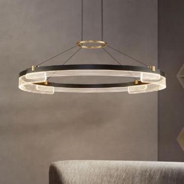 Imagem de Moderno Preto Ouro Circular Pendente Luzes para Sala de estar Quarto Cozinha Fazenda Lustre Industrial de meados do século com charme retrô