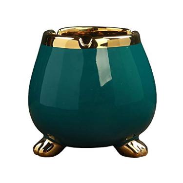 Imagem de Cinzeiro de cerâmica sem tampa cinzeiro interior casa mesa de centro escritório decoração de mesa cinzeiro de três pernas 5,11 polegadas defumador presente cinzeiro exterior (verde)