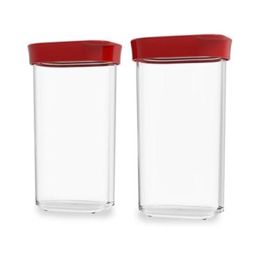 Imagem de Kit Conjunto De 02 Potes Herméticos Mantimentos Acrílico 60 (VERMELHO)
