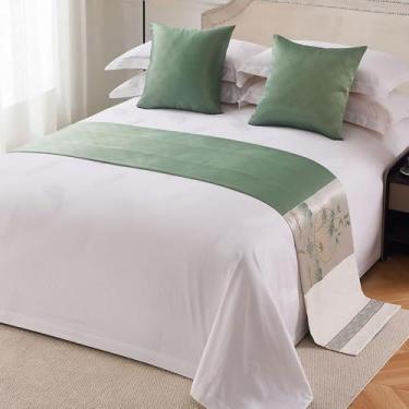 Imagem de Cachecol para cama de hotel, luxuoso, macio, proteção de cama, colcha de cama de alta qualidade, toalha decorativa para cama de casamento, para solteiro, queen, tamanho king, verde, 1 fronha 50 x 50
