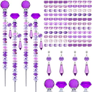 Imagem de Exway Kit de 100 contas de jardim com contas de varinha de fada DIY com contas roxas de orifício grande, 4 hastes roscadas de cristal e 4 pingentes roxos de cristal cintilante para decoração interna