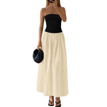 Imagem de Vestido longo feminino PRETTYGARDEN sem alças A Line, preto esvoaçante