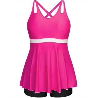 Imagem de Maiô Tankini Hanna Nikole feminino plus size rosa choque
