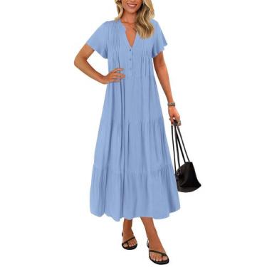 Imagem de Vestido de verão KIRUNDO 2025 com decote em V plissado, solto, fluído,