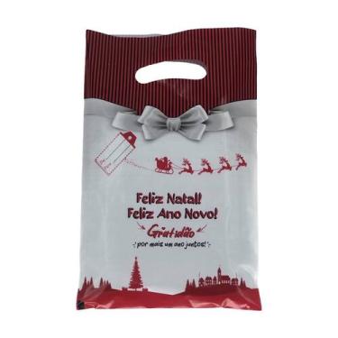Imagem de 50 Sacola Boca de Palhaço Feliz Natal Papai Noel  Embalagem Plástica D