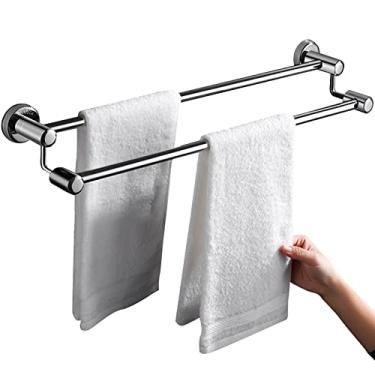 Imagem de DSeenLeap Toalheiro duplo de aço inoxidável para casa de banho, toalheiro polido para parede, base redonda, acabamento polido (multicolor, 100 cm)