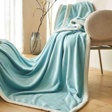 Imagem de JUSHZ Cobertor de lã com peso para cama adulto longo casal solteiro para sofá verão primavera outono inverno para viagens uso no escritório e como xaile (ciano, 150 x 200 cm)