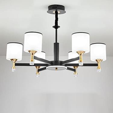 Imagem de YQSLQZZ Lustre de sala de estar, luzes de teto suspensas semi-embutidas de luxo grandes, luminária pendente decorativa de quarto vintage americano, altura ajustável, base E27