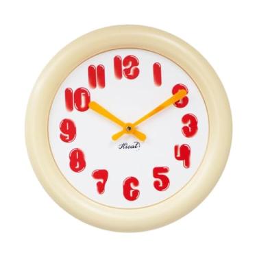 Imagem de Bothyi Relógio de parede nórdico redondo decorativo mudo simples de 30 cm para pendurar relógio de arte para decoração de cozinha, casa, sala de jantar, Número Amarelo Vermelho