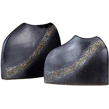 Imagem de Vaso de cerâmica para decoração de mesa de interior, conjunto de arte macia feito à mão (preto fosco) planta flor falsa para flores