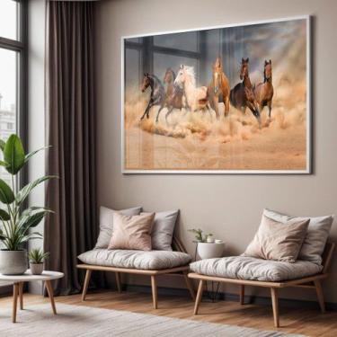 Imagem de Quadro com Moldura e Acrilico Cristal Vidro Sala Quarto Cavalos Corren