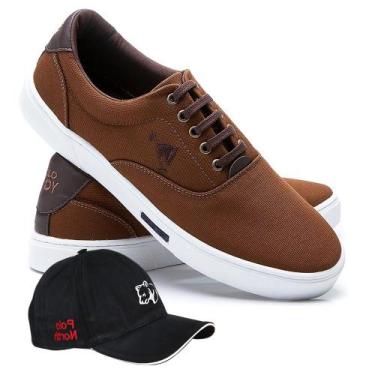 Imagem de Kit Sapatênis Polo Joy Casual Masculino + Boné Dia a Dia, Marrom, 39
