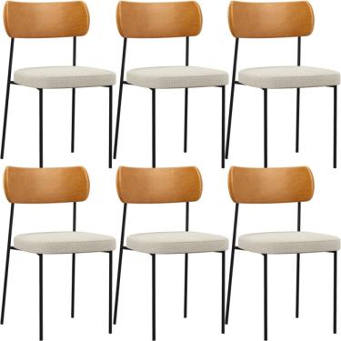 Imagem de Kit 06 Cadeiras Para Sala De Jantar Melina L02 Couríssimo Whisky Linho Champagne - Lyam Decor