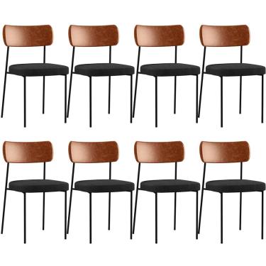 Imagem de Kit 08 Cadeiras Para Sala De Jantar Melina L02 Couríssimo Camel Linho Chumbo - Lyam Decor