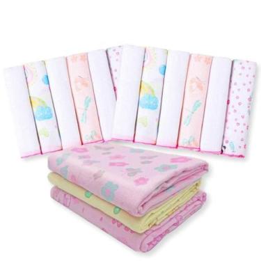 Imagem de Kit 15 Pçs Enxoval Bebe 12 Paninho De Boca+ 3 Cueiros Rosa - Dugu
