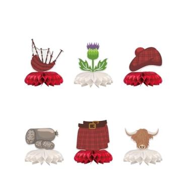Imagem de Mesa temática da Escócia Centros de Mesa em forma de favo de mel - 6 peças decorações de centro de mesa de festa escocesa - Decorações de festa de aniversário de crianças ocidentais para chá de bebê