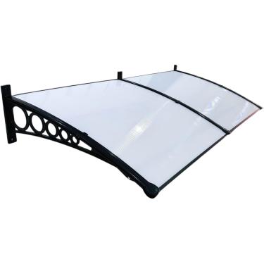 Imagem de Toldo Policarbonato 2,55x0,50m Cobertura para Portas e Janelas Imperial com Fita de Vedação Proteção Casa e Comércio com Filtros de Raios UV (MILK COM PRETO)