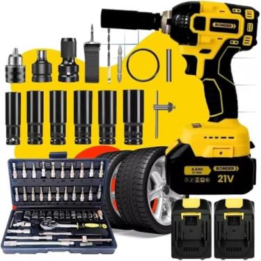 Imagem de Parafusadeira e Furadeira com Chave de impacto + Kit Maleta com catraca e acessórios