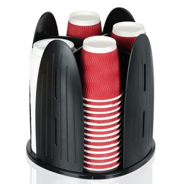 Imagem de Dispensador de xícara de café, suporte giratório de 360° com 4 compartimentos para copos e tampas para organizador de copos de papel de 85 a 473 ml, para bancadas, cozinha, escritório, estação de café