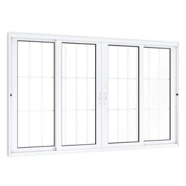 Imagem de Janela de Aluminío de Correr 120x150cm 2 Folhas Móveis 2 Fixas com Gra