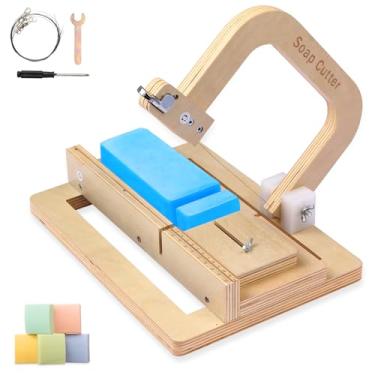 Imagem de Cortador de sabonete, cortador de sabão de madeira ajustável com fio de aço inoxidável, fatiador profissional para sabão artesanal, queijo, velas, ferramenta de fabricação de sabão DIY (madeira)