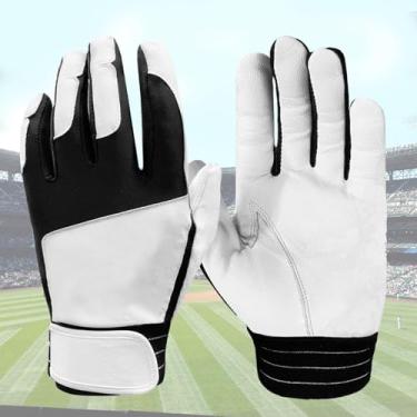 Imagem de Luvas de beisebol para adultos, jovens, masculinas, unissex, 1 par de luvas de couro confortáveis para softball, antiderrapante, palma (preto e branco, GG)