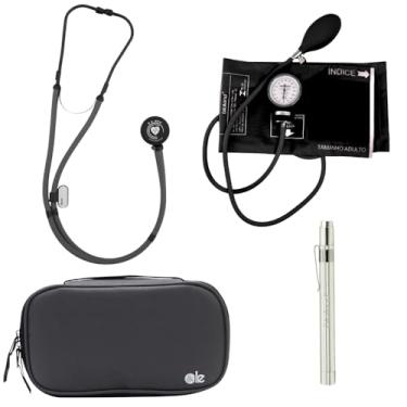 Imagem de KIT Estetoscópio Rappaport PA MED Cinza Black + Esfigmo + Case + Lanterna