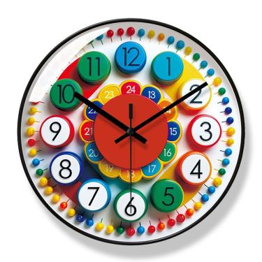 Imagem de Relógio de parede educacional colorido de 30 cm silencioso para crianças