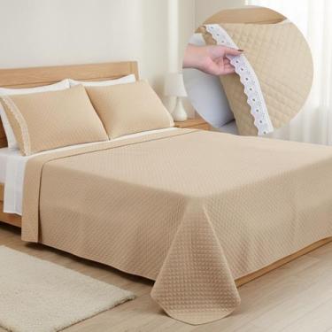 Imagem de Cobre Leito Casal Queen 3 peças Lese Colcha Dupla Face Matelado c/ Por