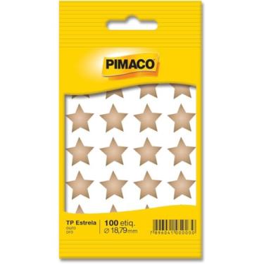 Imagem de Etiqueta Adesiva, Lisa, TP, Formato Estrela, Ouro, 5 Folhas, com 100 Etiquetas, Pimaco
