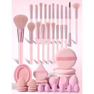 Imagem de Conjunto combinado de 42 peças de 20 pincéis de maquiagem e esponjas de maquiagem para líquido, creme e pó - polido, mistura e pincel facial