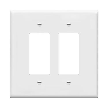 Imagem de ENERLITES Capa de interruptor decorativa dupla, placa de parede com duas tomadas, tamanho grande 14 cm x 14 cm, termoplástico de policarbonato inquebrável, listado pela UL, 8832O-W, branco