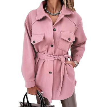 Imagem de Sucadmious Women's Fall Fashio White Trech Coats Lapel Butto Dow Peacoat Belted Outerwear Casual Jackets, Pink, S