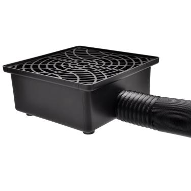 Imagem de Prestantious Gutter Downspout Catch Basin, versão atualizada 30.5 cm × 30.5 cm, extensões de calha de calha com tubo flexível de 7,6 cm, desviador de calha de água da chuva, comprimento esticado do