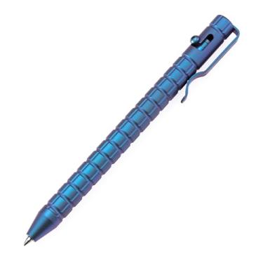 Imagem de KANSEPT Caneta tática Scavenger Bolt Action, titânio anodizado azul com corpo e clipe de bolso para canetas esferográficas EDC Business Emergency Writing Collection em caixa de presente G013H5