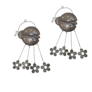 Imagem de Sino Dos Ventos Joaninha Flores Kit 2 Unidades Jardim Varanda Quintal Enfeite Som Suave Relaxante Decoraçao