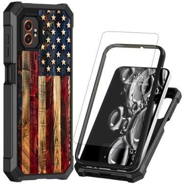 Imagem de ACWDMKH Capa para Samsung Galaxy XCover 7 Pro com protetor de tela [vidro temperado] Estrutura robusta de camada dupla à prova de choque de TPU para Galaxy XCover7 Pro, bandeira americana de madeira