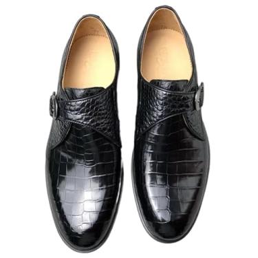 Imagem de Sapato social autêntico de couro de crocodilo genuíno de crocodilo para homens de negócios Oxfords couro de jacaré exótico com alça de monge masculino preto, Preto, 38