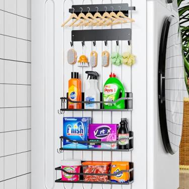 Imagem de Bwesdero Pacote com 5 prateleiras magnéticas com ganchos – Suporte magnético resistente para temperos para geladeira, organizador de cabides para lavadora/secadora, ganchos magnéticos para cabanas de